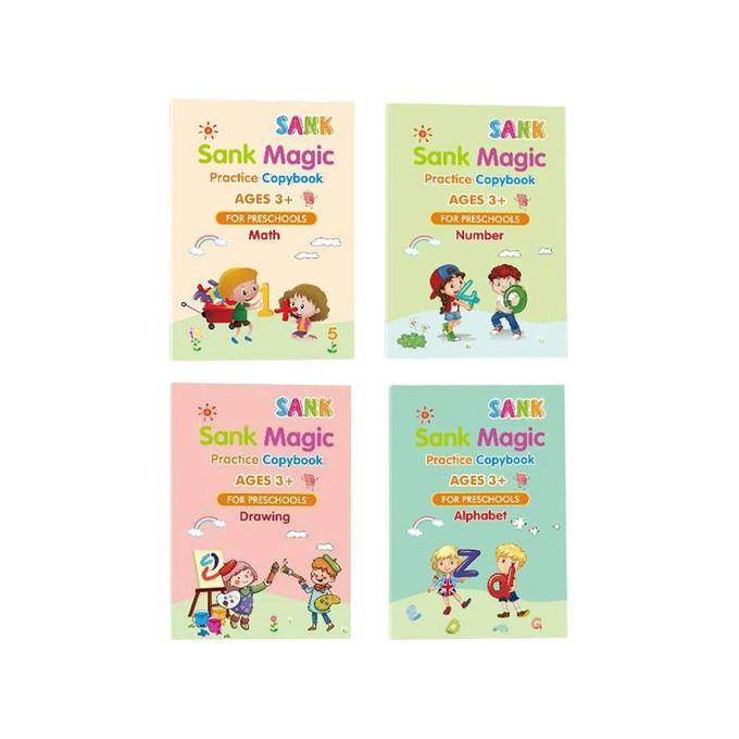 4 Livres Cahier d'enfant en Anglais Réutilisable,Apprentissage Exercices Ecriture (sank magique) pour éducation