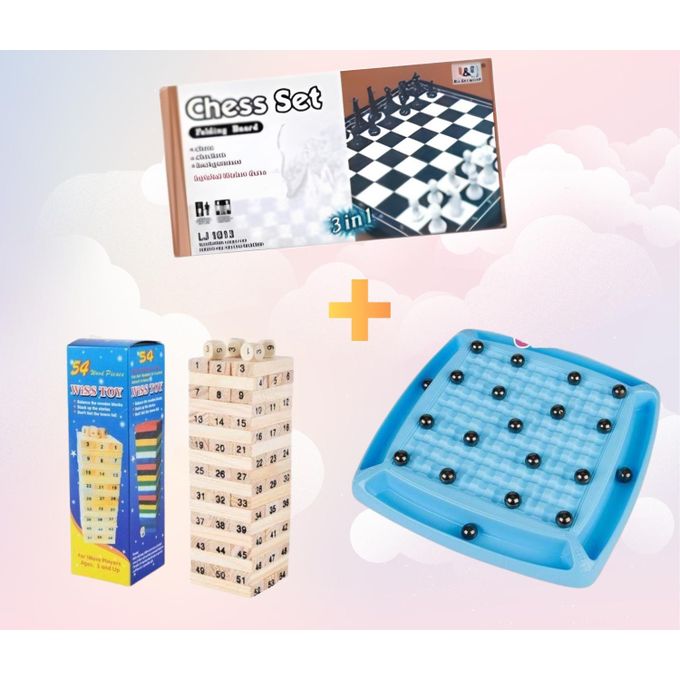 Pack Jeux 3 en 1 – Échecs + Magnetic Chess Game + Jenga – Jeux de Stratégie et d’Adresse
